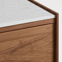 Peek 1 Door / 3 Drawer Credenza in Rustic Walnut / Carrara - Angle 12