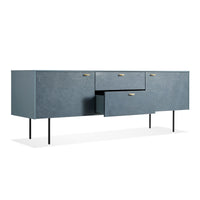 Fable 2 Door / 2 Drawer Console in Grey Blue on Ash / Grey Blue Leather - Angle 7