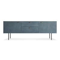 Fable 2 Door / 2 Drawer Console in Grey Blue on Ash / Grey Blue Leather - Angle 1