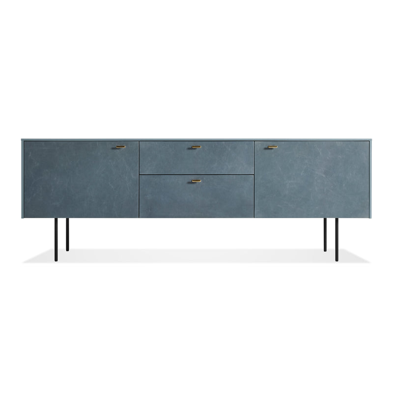 Fable 2 Door / 2 Drawer Console in Grey Blue on Ash / Grey Blue Leather - Angle 1