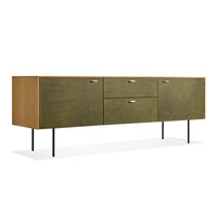 Fable 2 Door / 2 Drawer Console in White Oak / Olive Leather - Angle 5