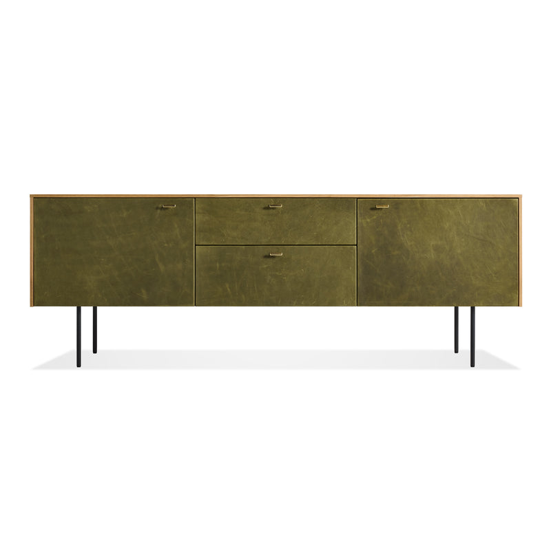Fable 2 Door / 2 Drawer Console in White Oak / Olive Leather