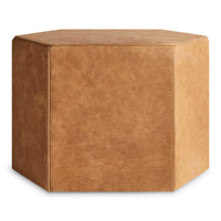 Hecks Ottoman in Camel Leather - Angle 1
