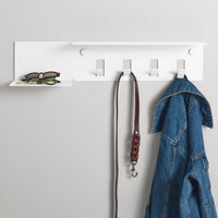Hall Pass Wall Shelf with Hooks in White - Angle 2