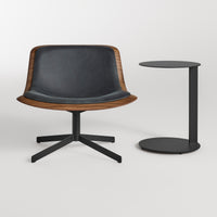 Nonesuch Swivel Upholstered Lounge Chair in Walnut / Ink Leather - Angle 7