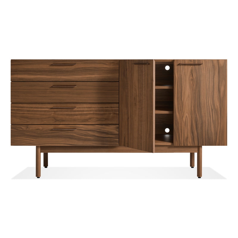 Shale 4 Drawer / 2 Door Credenza in Walnut - Angle 2