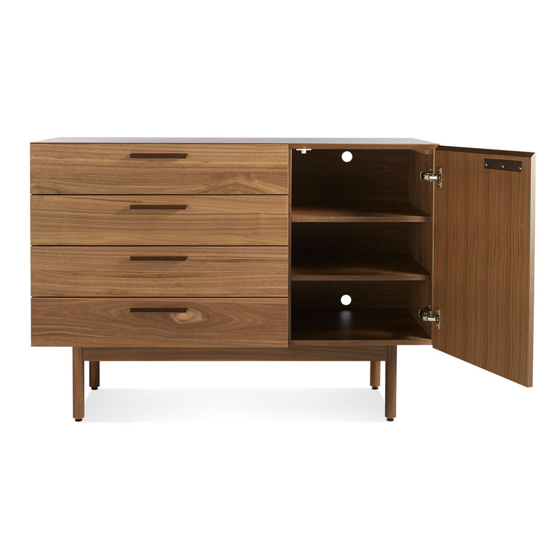 Shale 4 Drawer / 1 Door Credenza in Walnut