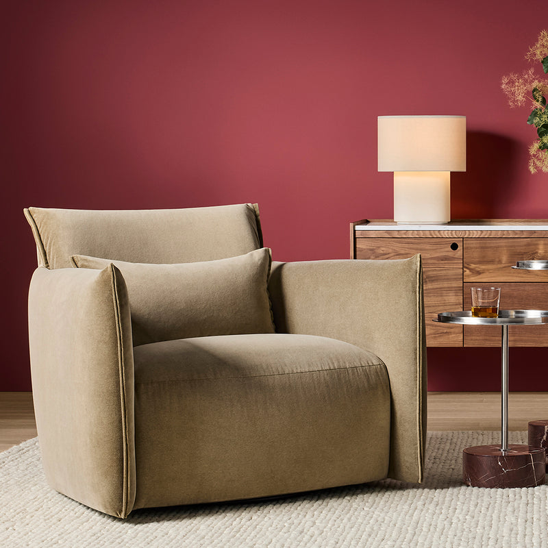 Oft Swivel Lounge Chair in Copper Velvet - Angle 2