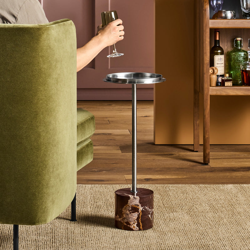 Chit Chat Cocktail Table in Stainless / Cherry Marble - Angle 2