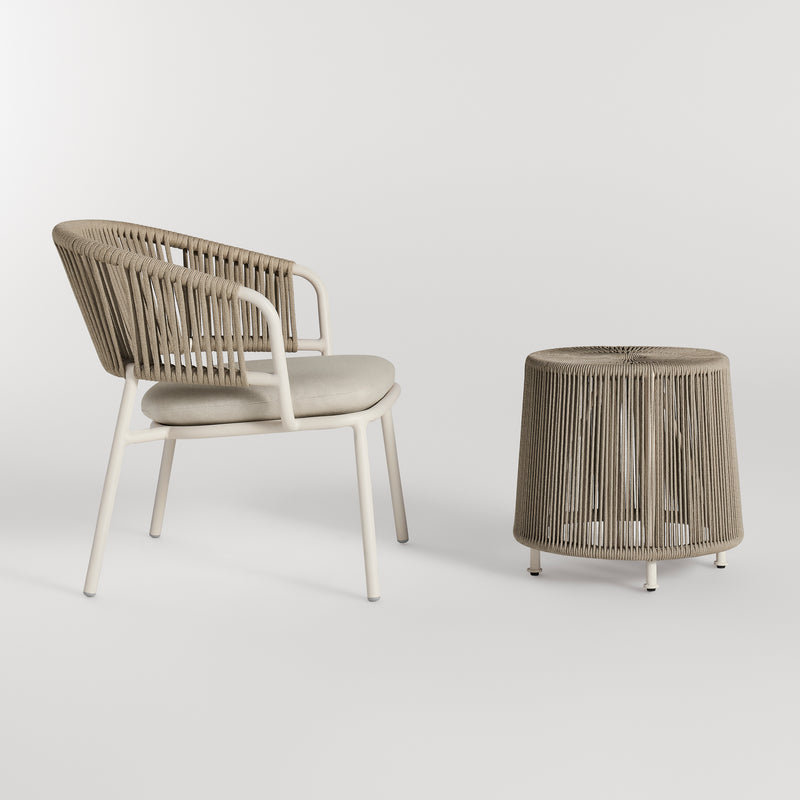 Tether Outdoor Ottoman in Linen - Angle 2