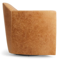 About Face Swivel Lounge Chair in Camel Leather - Angle 8