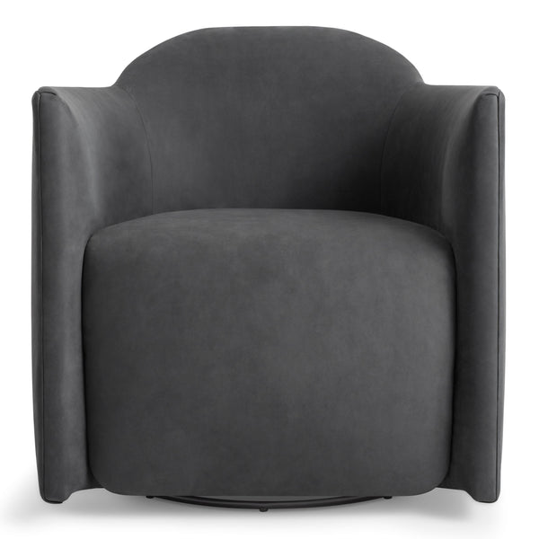 About Face Swivel Lounge Chair in Ink Leather - Angle 1