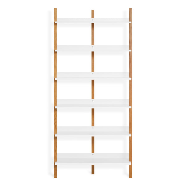 Browser Tall Bookcase in White Oak / White - Angle 1