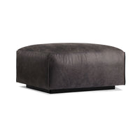 Cleon Ottoman in Slate Leather - Angle 2