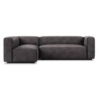 Cleon Small Sectional Sofa in Slate Leather - Angle 1