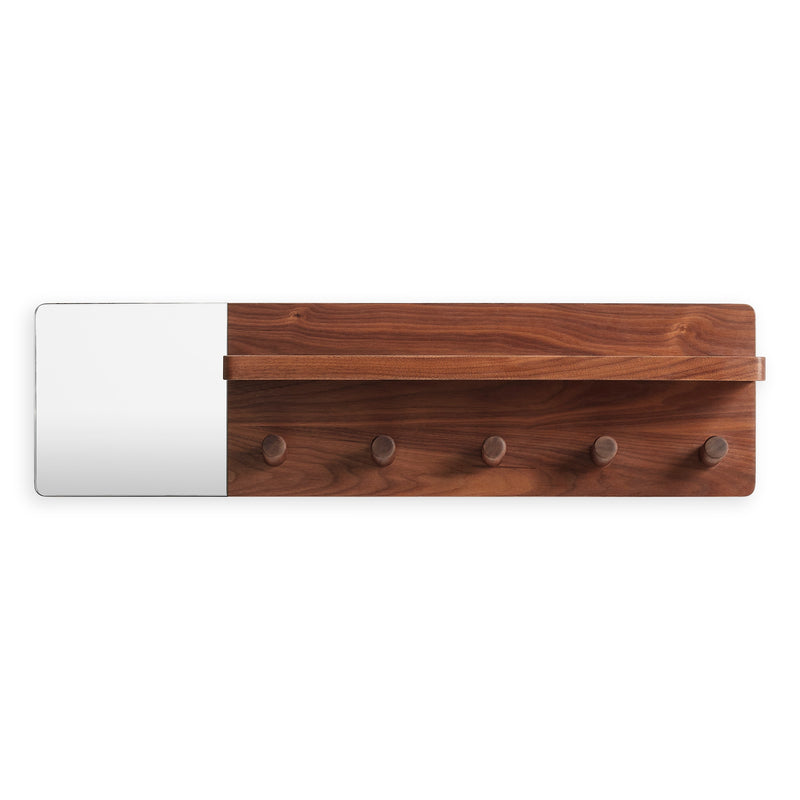 Candid Wall Shelf with Hooks in Walnut