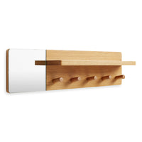 Candid Wall Shelf with Hooks in White Oak - Angle 3