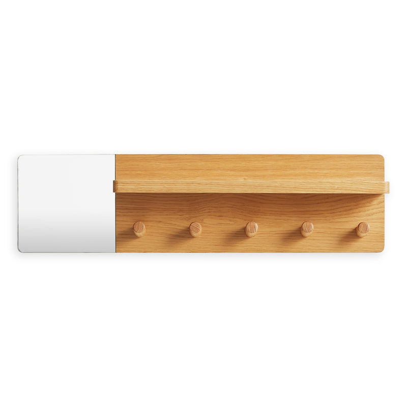 Candid Wall Shelf with Hooks in White Oak - Angle 1