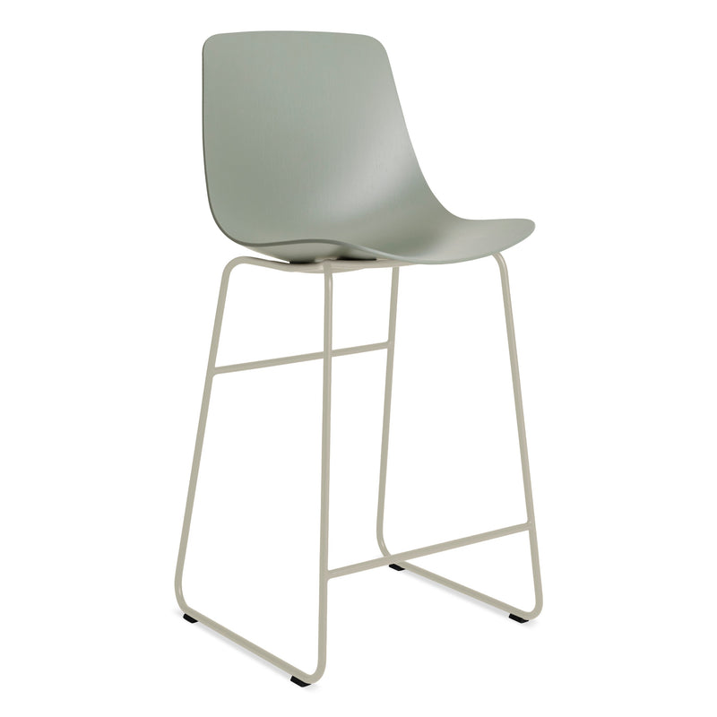 Clean Cut Counter Stool with Sled Leg in Grey Green - Angle 2