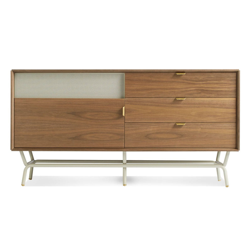 Dang 1 Door / 3 Drawer Console in Walnut / Putty Grey - Angle 1