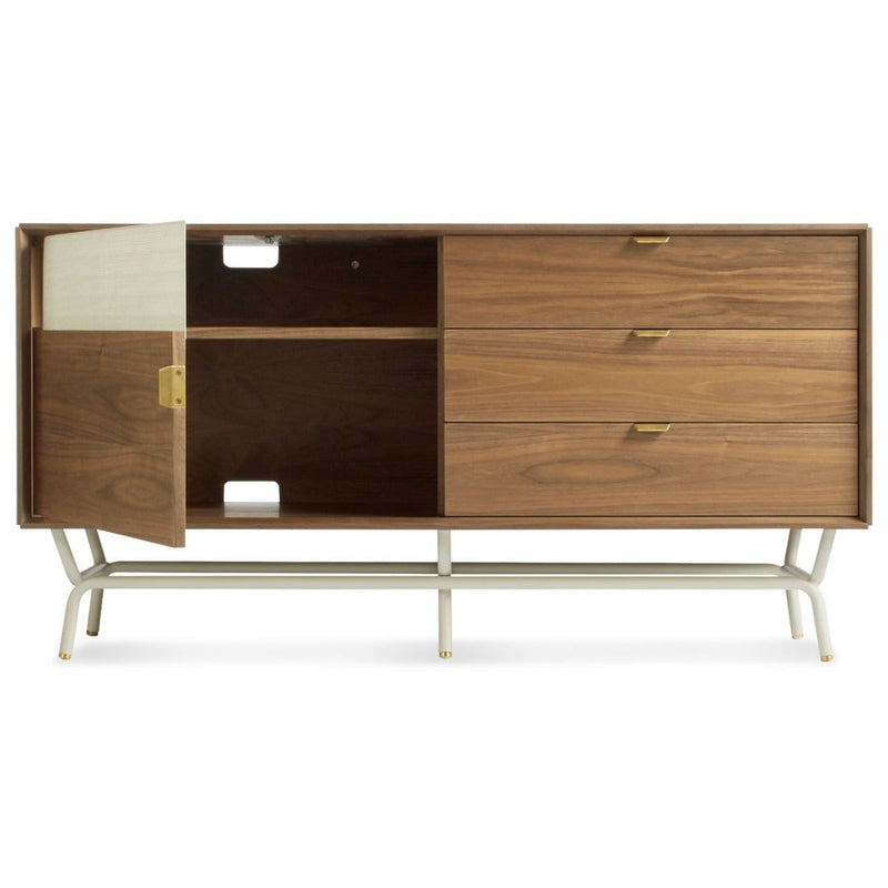 Dang 1 Door / 3 Drawer Console in Walnut / Putty Grey - Angle 2
