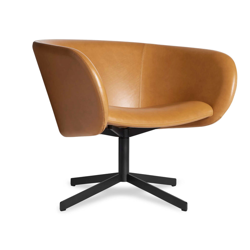 Close Encounter Swivel Lounge Chair in Canyon Leather - Angle 2