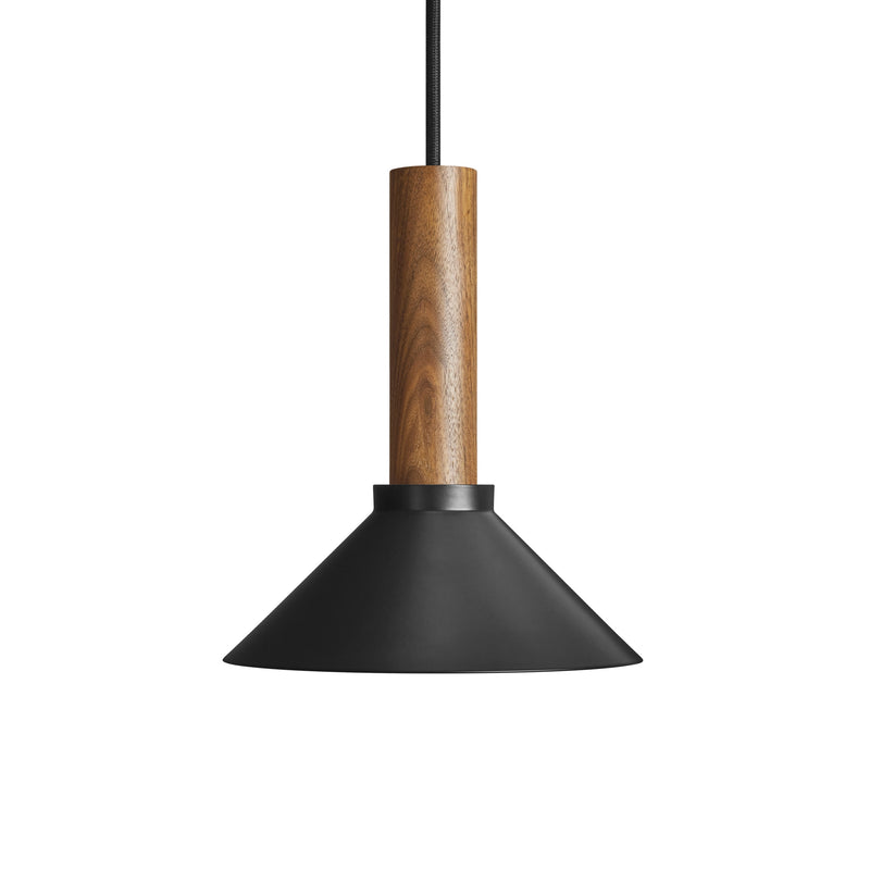 Emblem Small Pendant Light in Black / Walnut - Angle 1