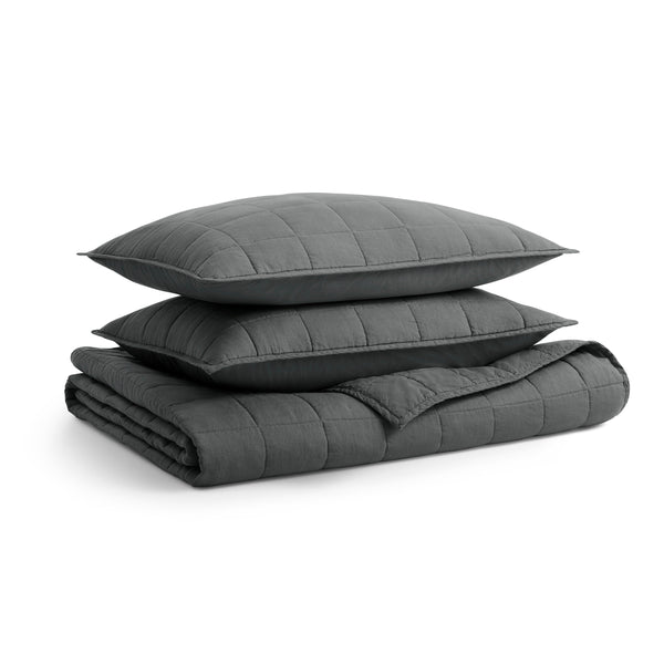 Ester Linen Quilt Set in Charcoal - Angle 1