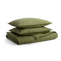 Ester Linen Quilt Set in Loden Green - Angle 1