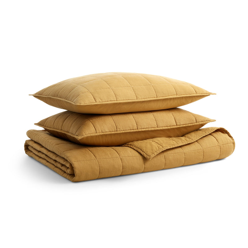 Ester Linen Quilt Set in Mustard