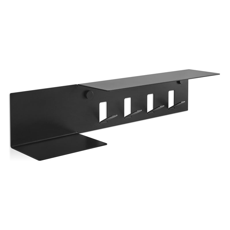 Hall Pass Wall Shelf with Hooks in Black
