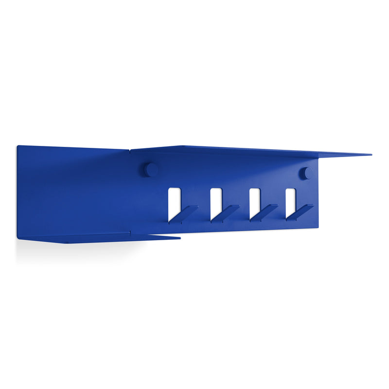 Hall Pass Wall Shelf with Hooks in Cobalt