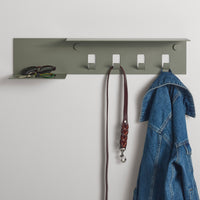 Hall Pass Wall Shelf with Hooks in Grey Green - Angle 6