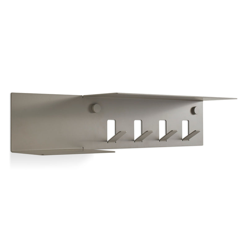 Hall Pass Wall Shelf with Hooks in Putty - Angle 2