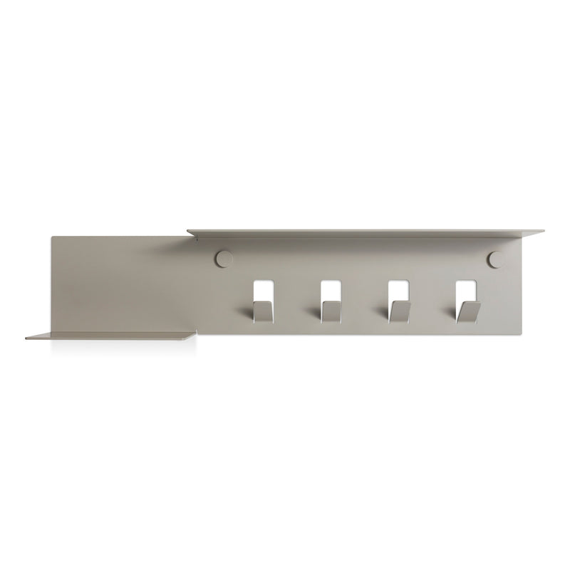 Hall Pass Wall Shelf with Hooks in Putty - Angle 1