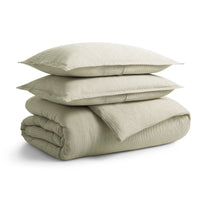 Kimball Stripe Duvet Set in Loden Green / Putty Stripe - Angle 1