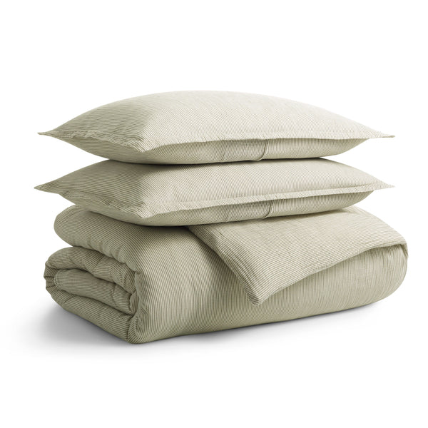 Kimball Stripe Duvet Set en Loden Green / Putty Stripe - ángulo 1