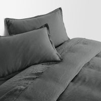 Blu Dot Stone Washed Linen Duvet Set in Charcoal - Angle 5