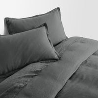 Blu Dot Stone Washed Linen Duvet Set in Charcoal - Angle 5