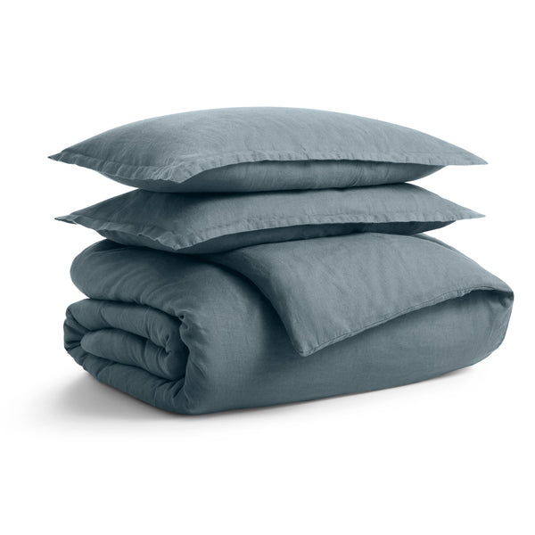 Blu Dot Stone Washed Linen Duvet Set in Grey Blue - Angle 1