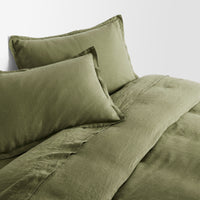 Blu Dot Stone Washed Linen Duvet Set in Loden Green - Angle 5