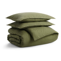 Blu Dot Stone Washed Linen Duvet Set in Loden Green - Angle 1