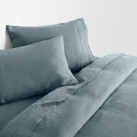 Blu Dot Stone Washed Linen Sheet Set in Grey Blue - Angle 5
