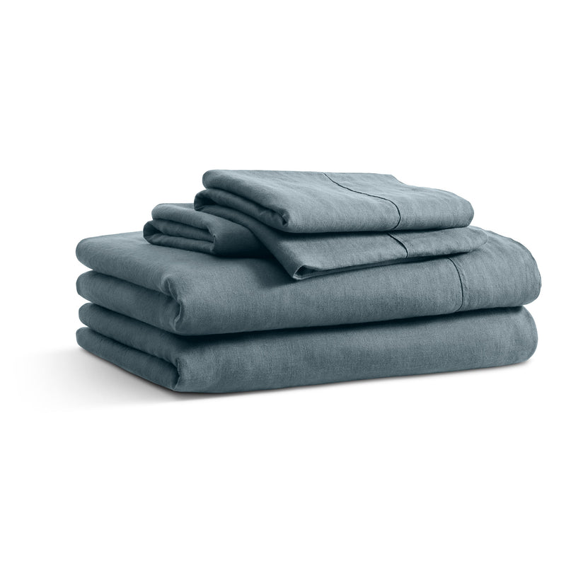 Blu Dot Stone Washed Linen Sheet Set in Grey Blue