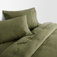 Blu Dot Stone Washed Linen Sheet Set in Loden Green - Angle 5