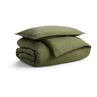 Blu Dot Stone Washed Linen Duvet Set in Loden Green - Angle 1