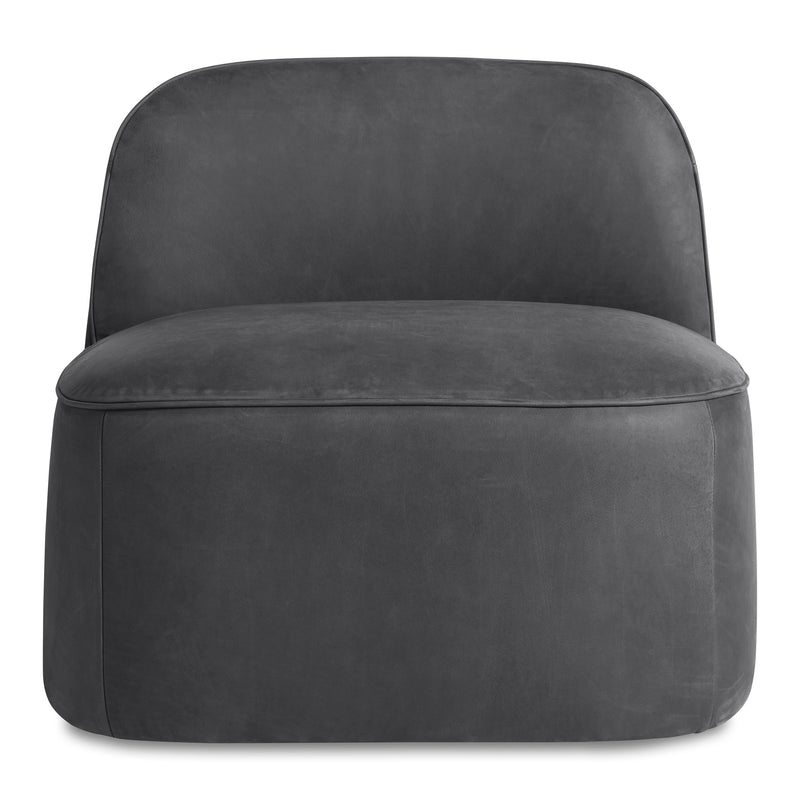 Looksee Swivel Lounge Chair in Ink Leather - Angle 1