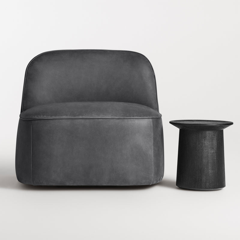 Looksee Swivel Lounge Chair in Ink Leather - Angle 2