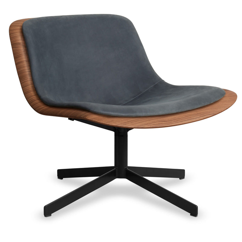 Nonesuch Swivel Upholstered Lounge Chair in Walnut / Ink Leather