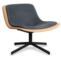 Nonesuch Swivel Upholstered Lounge Chair in White Oak / Ink Leather - Angle 2